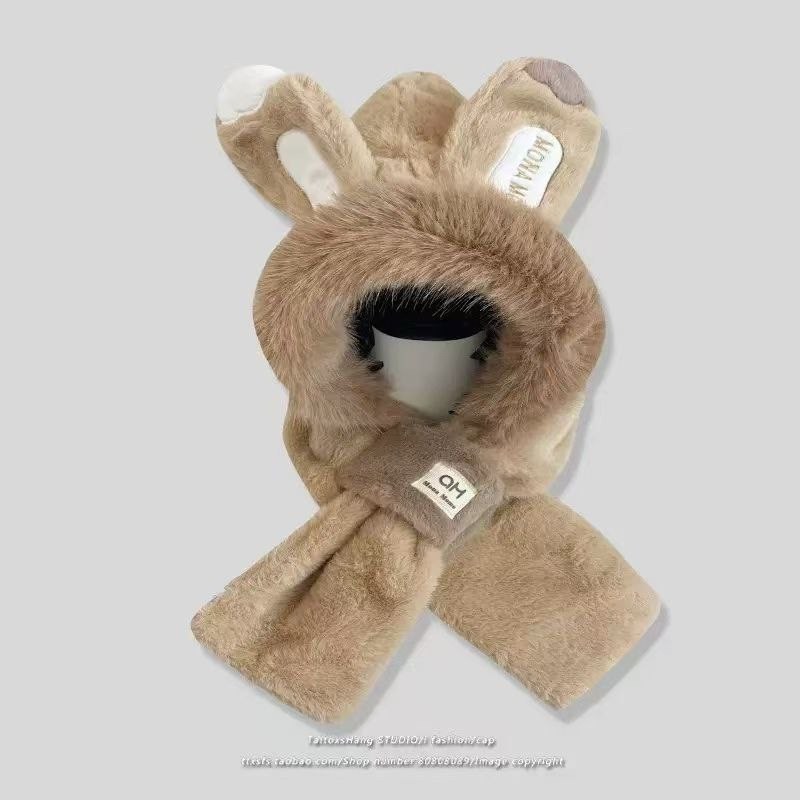 плюшевая шапка,шапка с ушками шарфом,шапка с шарфом,шапка с ушками меховая,женская зимняя шапка