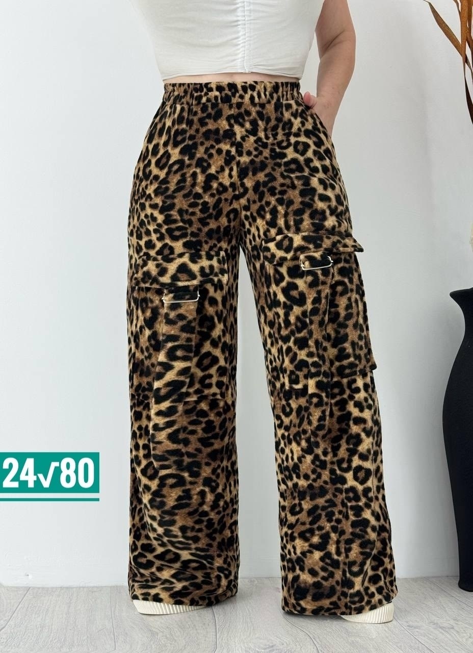штаны женские,брюки палаццо леопард,брюки с леопардовым принтом,женские штаны 8008 "карго леопард",брюки chicever женские с леопардовым принтом
