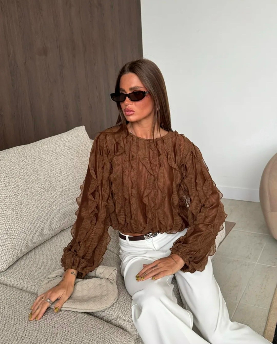 eola 2936 шоколад блуза,блуза eola артикул 2936 шоколад,женская блузка,женская блуза,блузка нарядная с воланами и рюшами come alone 304052378