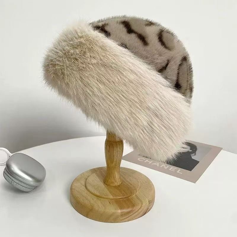 шапка из меха норки и лисы с леопардовым принтом,винтажная теплая женская монгольская шапка с леопардовым принтом,новая теплая пушистая меховая панама,шапка леопардовая женская,меховая шапка с леопард