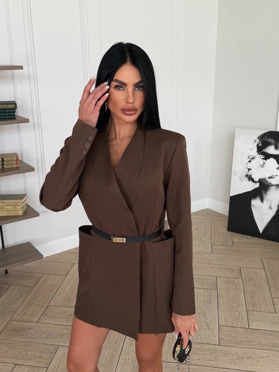 платье-пиджак,костюм с юбкой,брючный костюм,пиджак,пиджак оверсайз приталенный с поясом anless wave 266193679