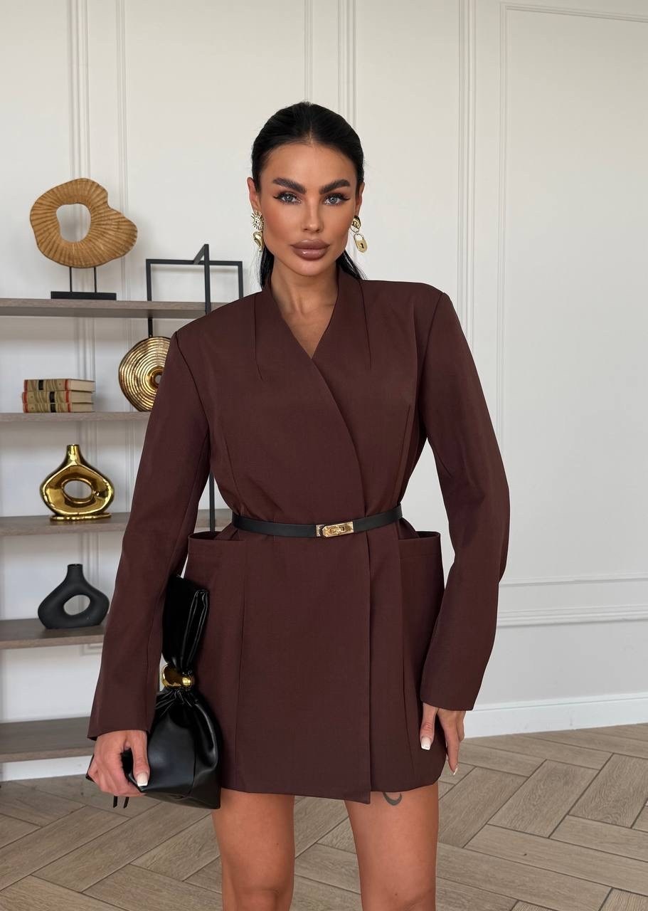 платье-пиджак,carrie belted blazer dress chocolate brown,брючный костюм,пиджак женский приталенный удлиненный sade,пиджак