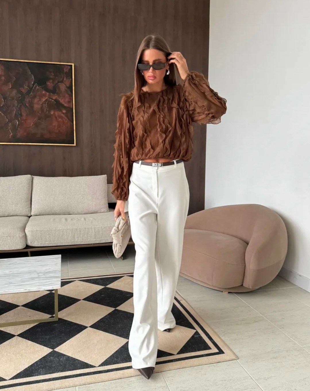 eola 2936 шоколад блуза,блуза eola артикул 2936 шоколад,женская блузка,женская блуза,блузка нарядная с воланами и рюшами come alone 304052378