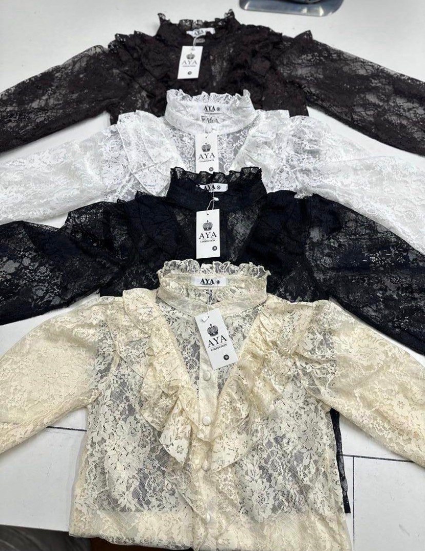 женская кружевная рубашка-блузка из гипюра,кружевная блузка,блузка с оборками,женская блузка,шифоновая блузка