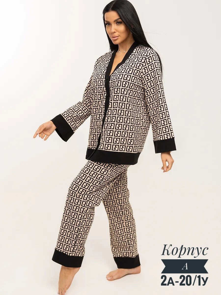 женская пижама,пижама женская со штанами шелковая для сна домашняя,пижама шелковая фенди,пижама фенди,пижама шелковая со штанами и рубашкой домашняя комплект