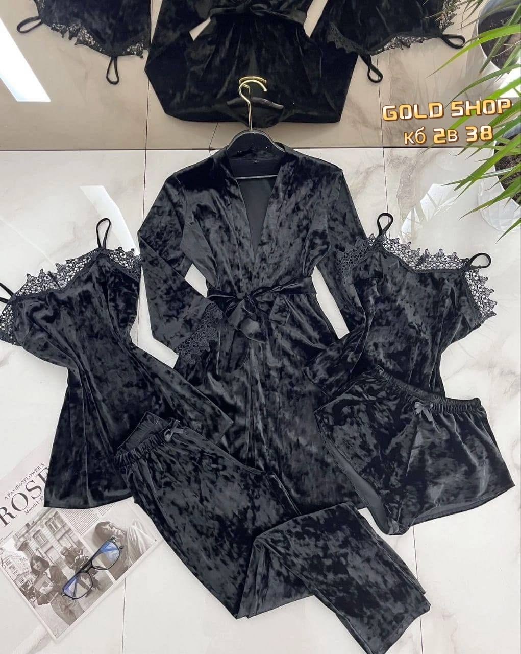 пижама комплект 5 в 1,женская пижама комплект,пижама комплект,бархатная пижама комплект,женская пижама бархат 4 в 1