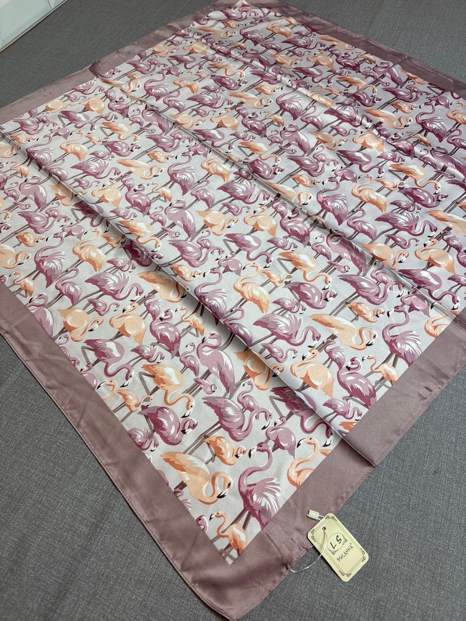 платок шелковый,платок с принтом,платок фламинго,платок женский с принтом,платок женский с рисунком