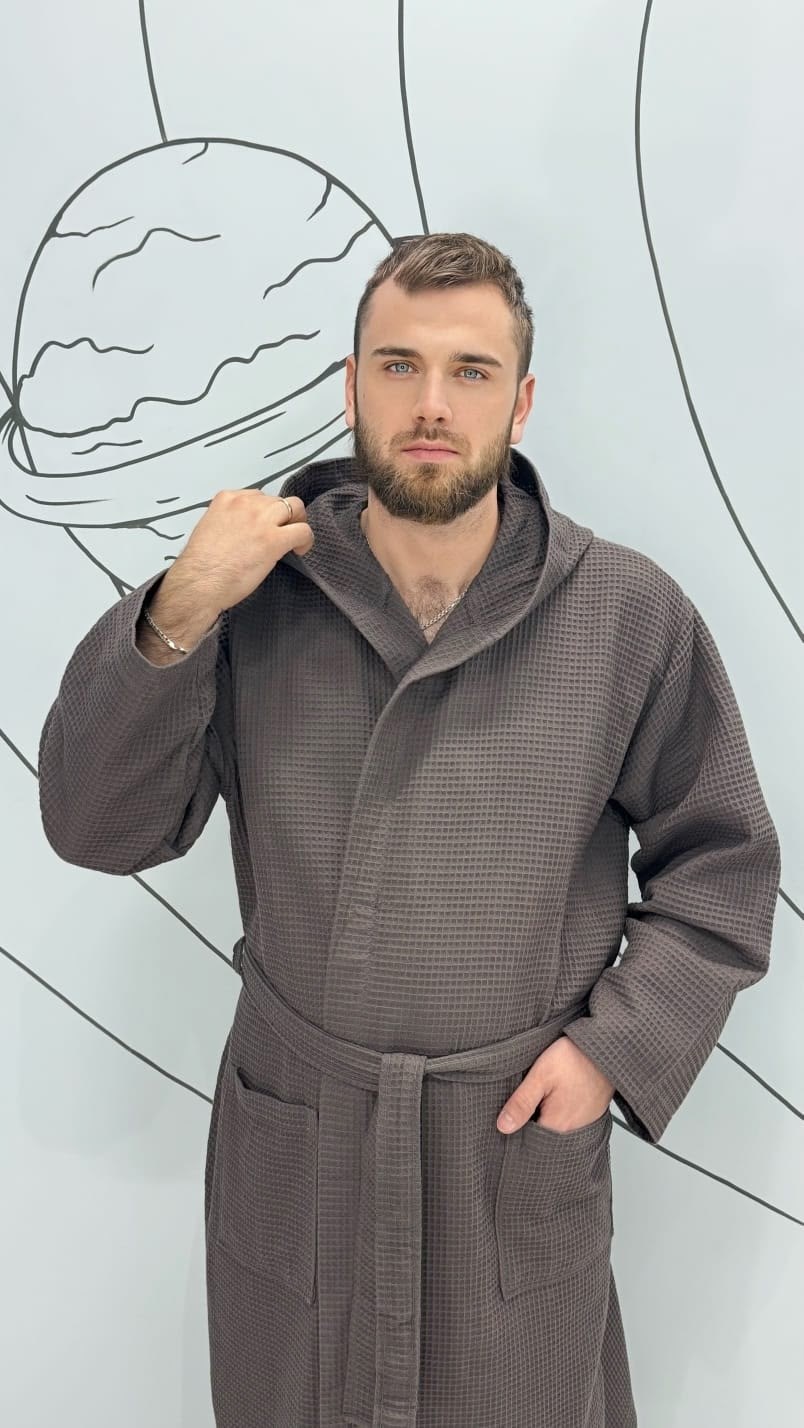 халат мужской вафельный,халат для бани,халат вафельный,халат мужской банный,вафельный халат с капюшоном