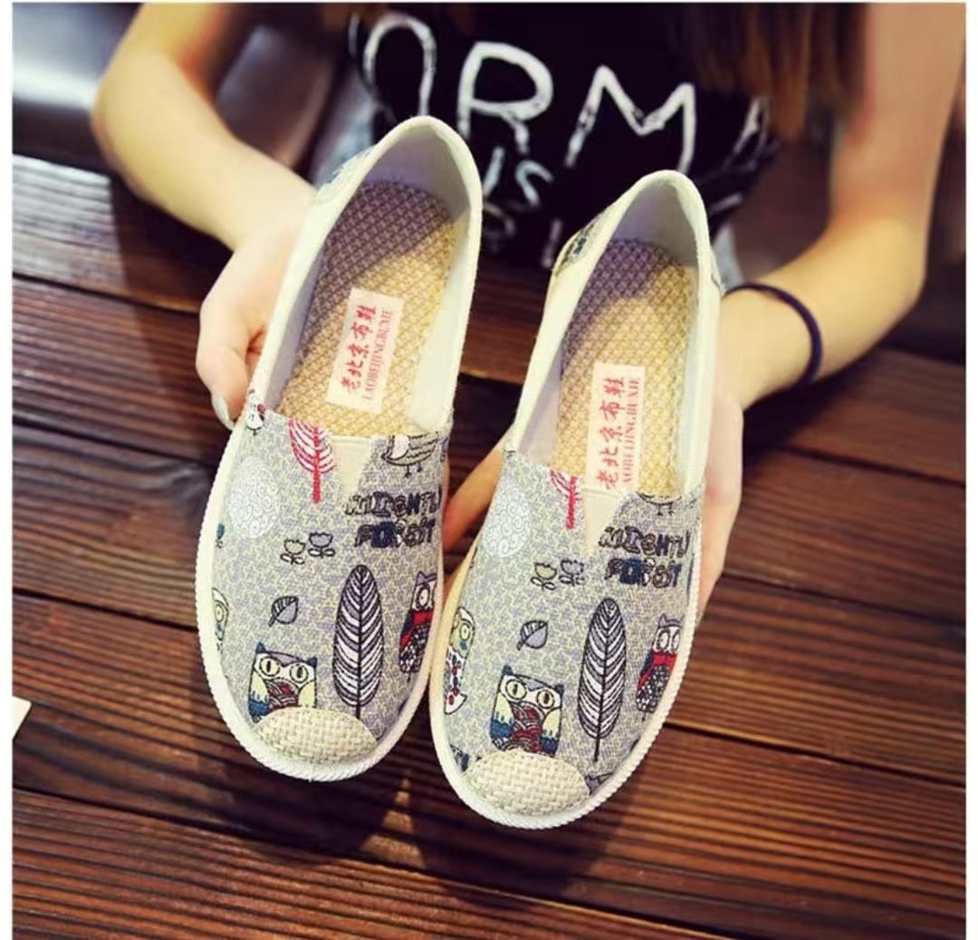 тканевая ,парусиновая , на плоской подошве, для женщин,туфли на плоской подошве повседневные