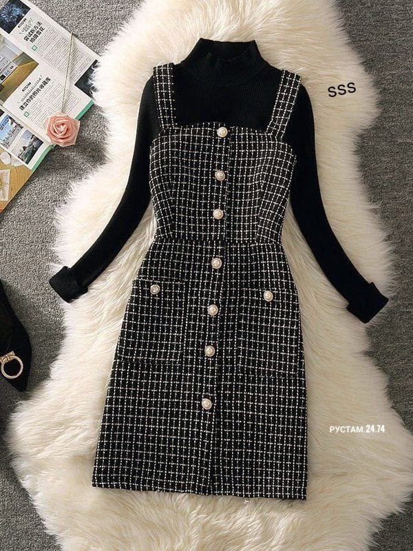 твидовый сарафан,сарафан в клетку,платья в клетку,шерстяное платье,модное платье