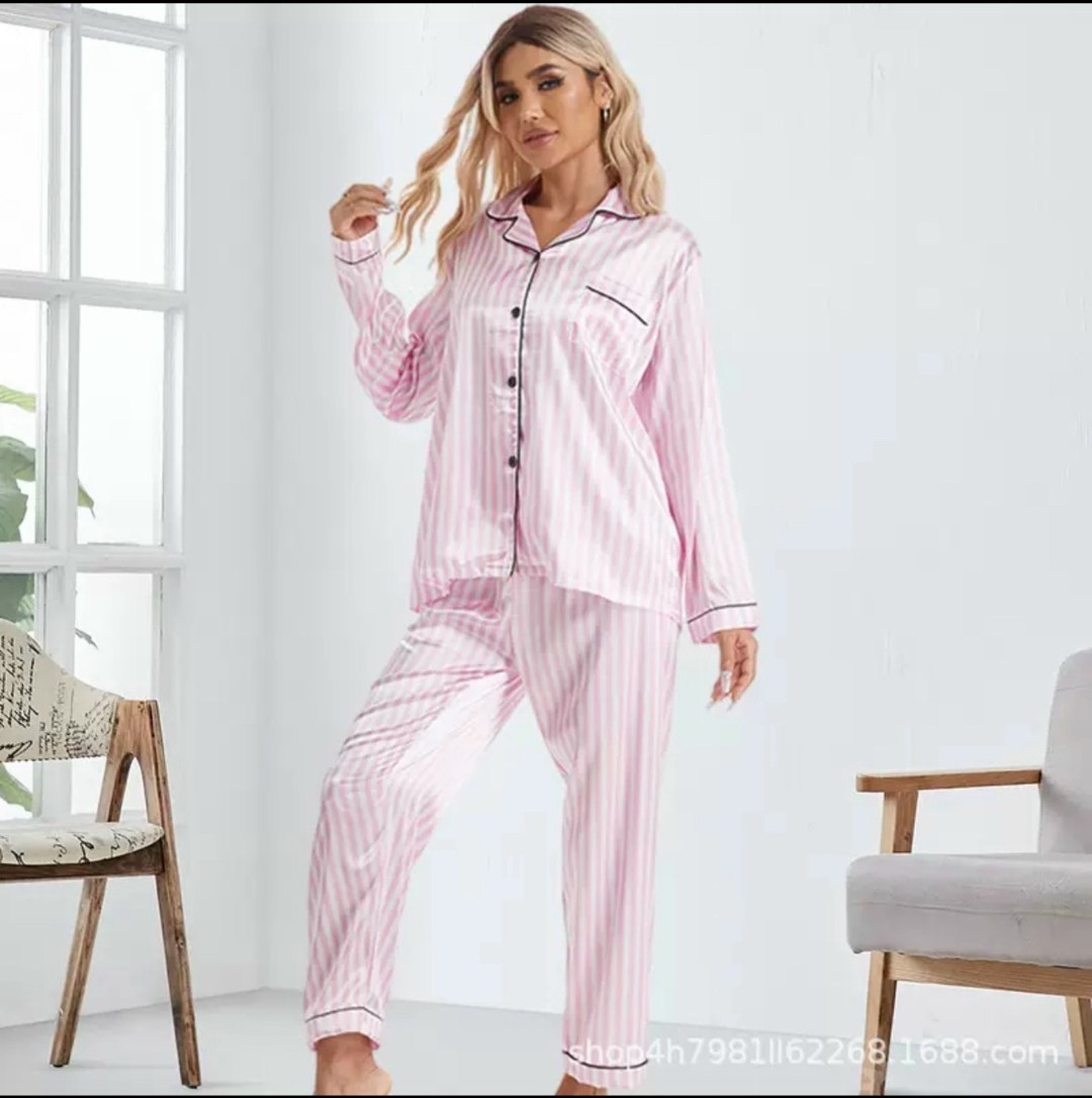 женская пижама из полиэстера и эластана в полоску,женский пижамный комплект атласная домашняя одежда в полоску с принтом,женский пижамный комплект полосатая пижама с принтом атласная шелковая пижама,п