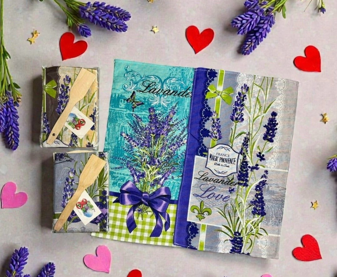 кухонные полотенца лаванда,набор полотенец кухонных 3 шт лаванда,вафельное кухонное полотенце,кухонное полотенце,набор вафельных полотенец кухонных