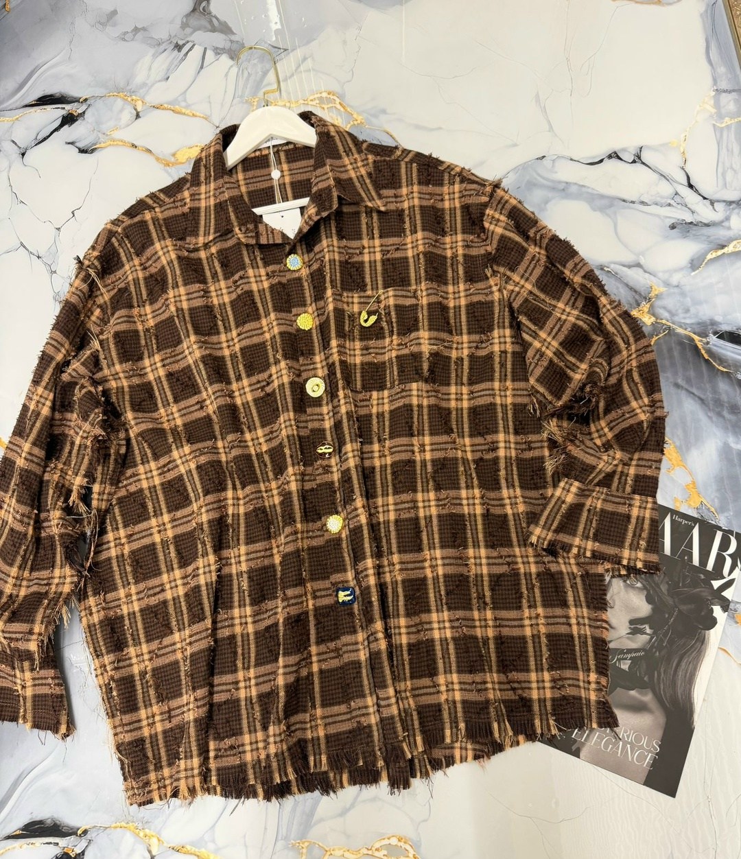 шерстяная рубашка в клетку тартан miu miu коричневый,женская рубашка в клетку,клетчатая рубашка,рубашка в клетку 0164 коричневый,женская клетчатая рубашка