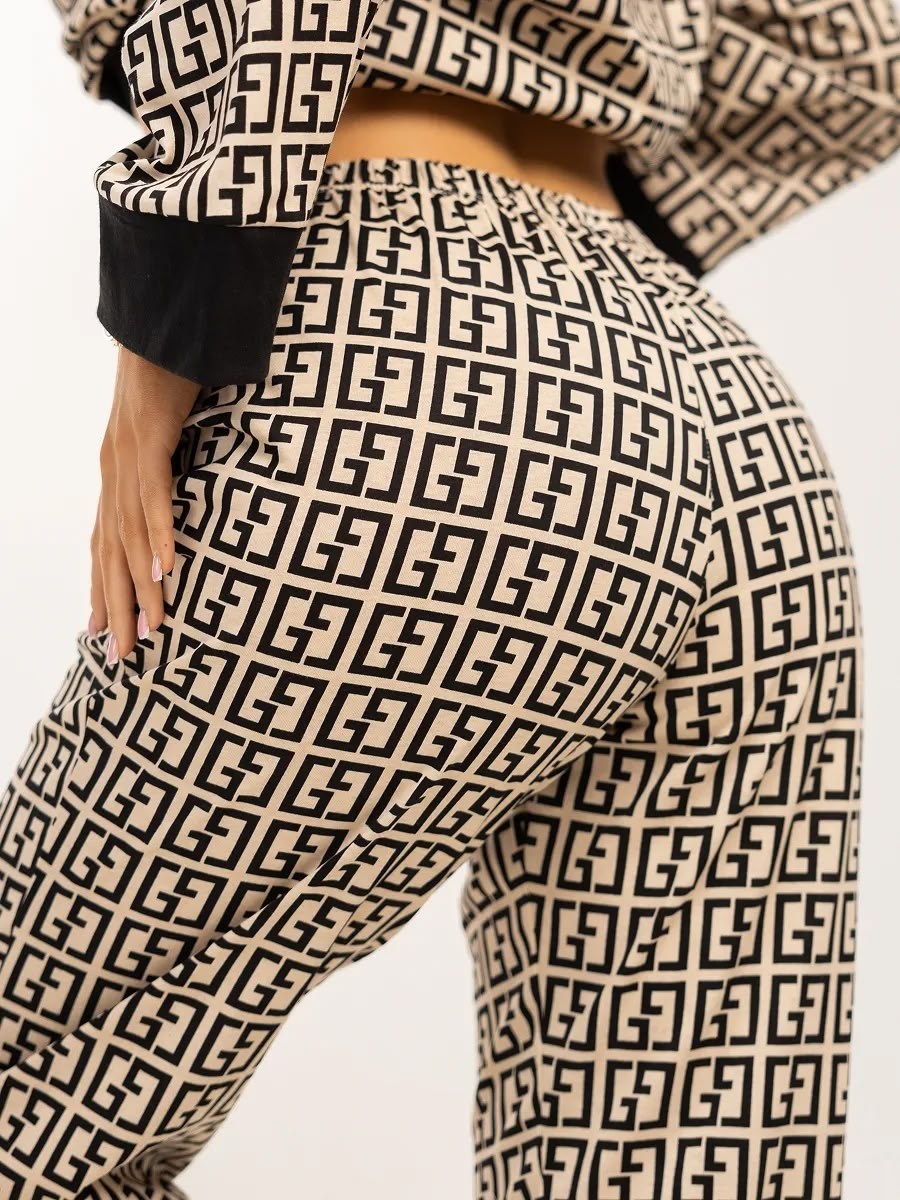 женская пижама,пижама женская со штанами шелковая для сна домашняя,пижама шелковая фенди,пижама фенди,пижама шелковая со штанами и рубашкой домашняя комплект