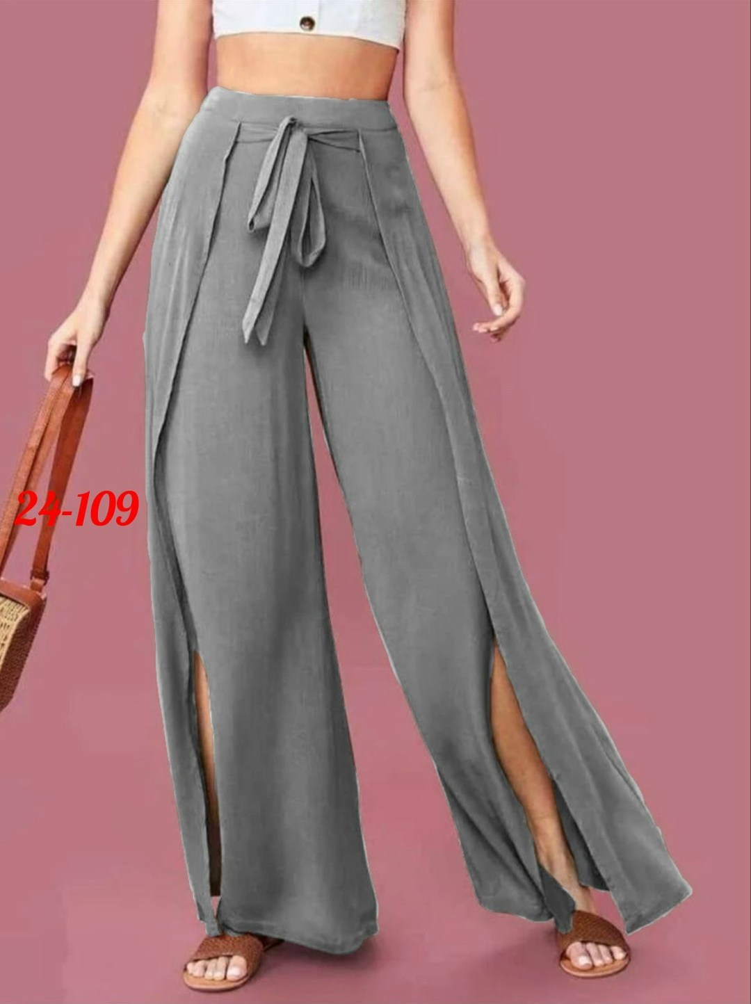 женские широкие брюки,брюки с широкими штанинами с присборенной талией с узлом с высоким разрезом,женские летние брюки с разрезами,брюки с широкими штанинами с присборенной талией с высоким разрезом,б