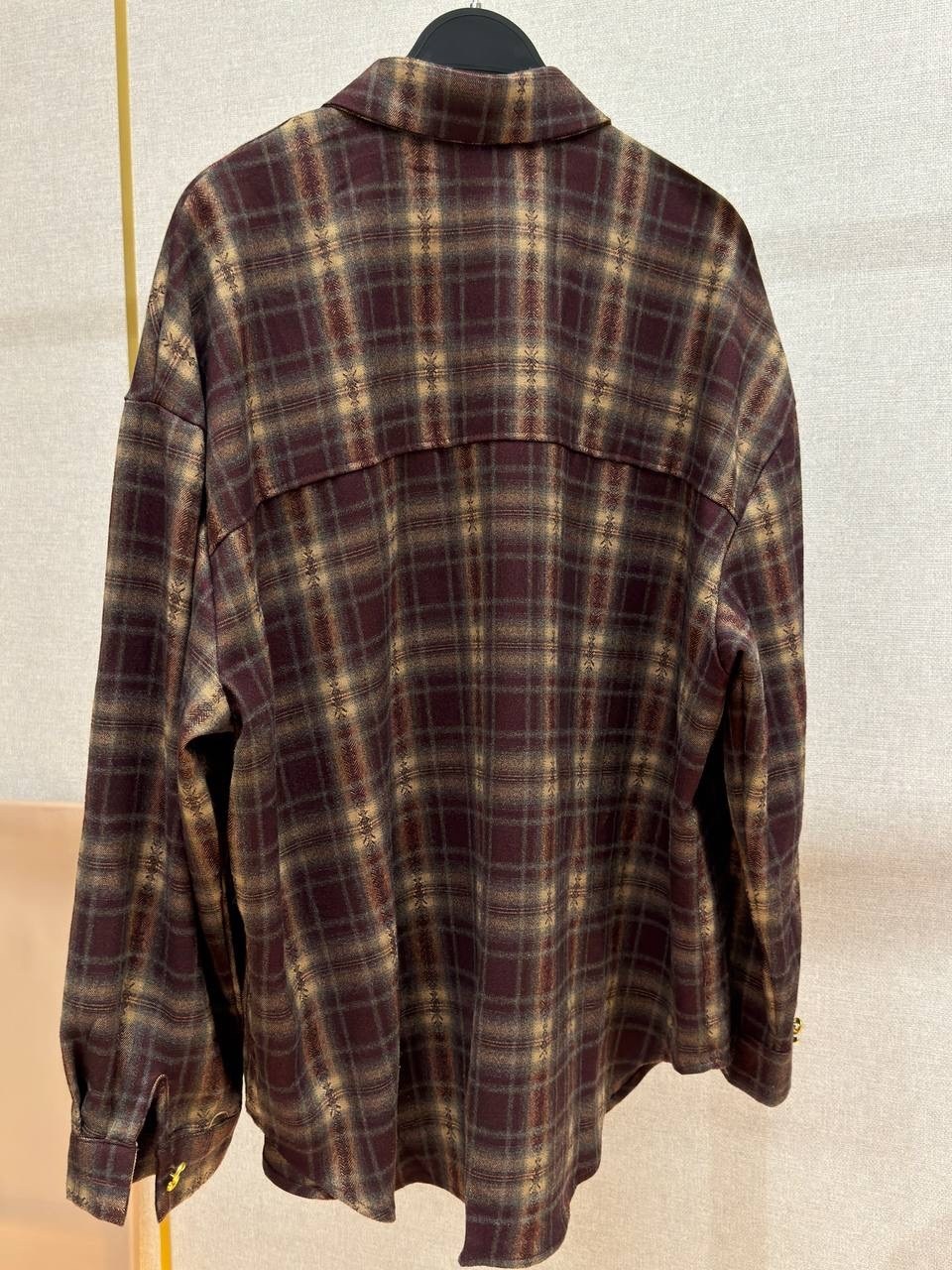 шерстяная рубашка в клетку тартан miu miu коричневый,клетчатая рубашка,рубашка в клетку,рубашка,рубашка в клетку женская