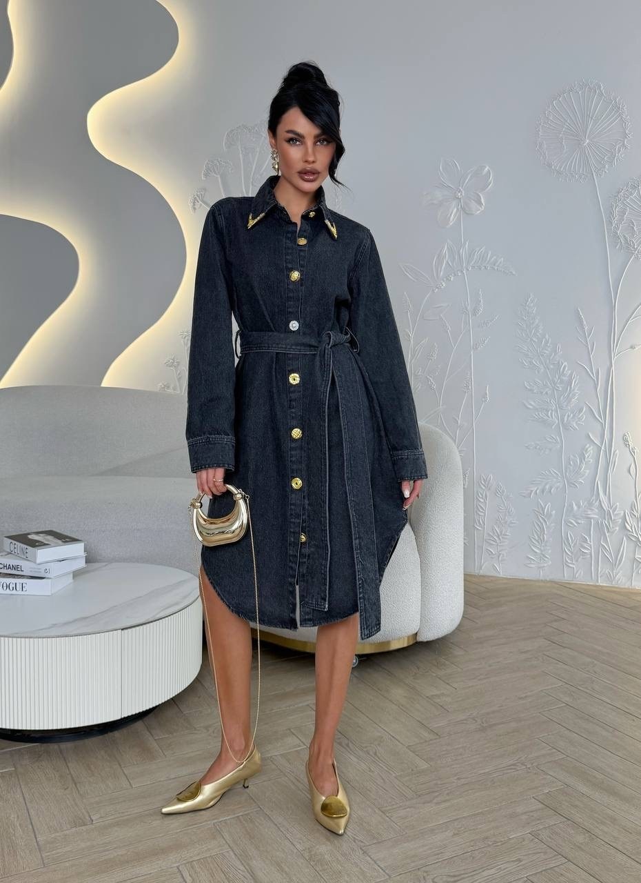 джинсовое платье-рубашка длины миди,джинсовое платье,джинсовое платье миди,платье джинс,джинсовое удлиненное платье