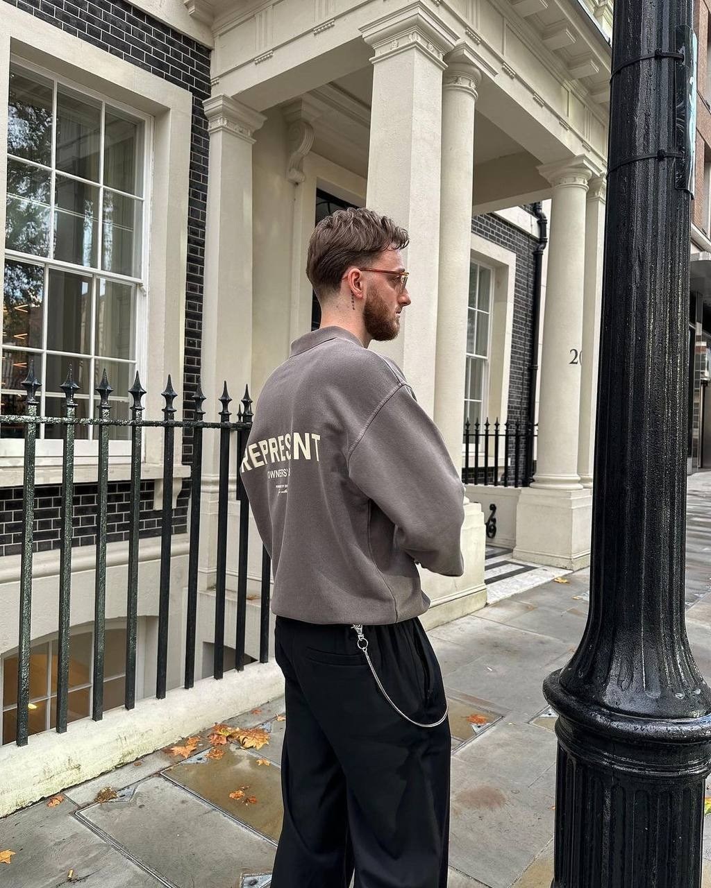 свитшот represent,мужская уличная одежда,yeezy 500 outfit,мужская мода,стиль мужской моды