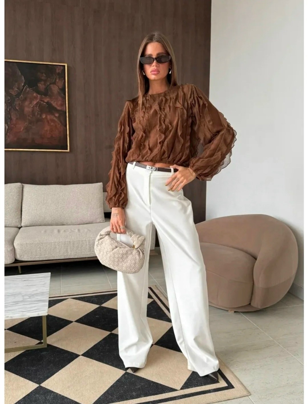 eola 2936 шоколад блуза,блуза eola артикул 2936 шоколад,женская блузка,женская блуза,блузка нарядная с воланами и рюшами come alone 304052378