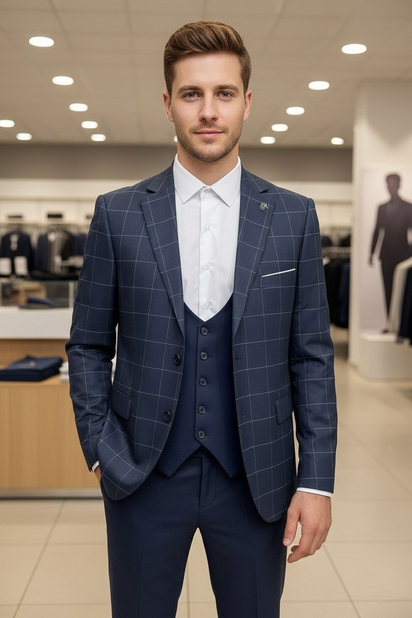 синий костюм,костюм в клетку,костюм в клетку тройка,мужской костюм,серый костюм в синюю клетку
