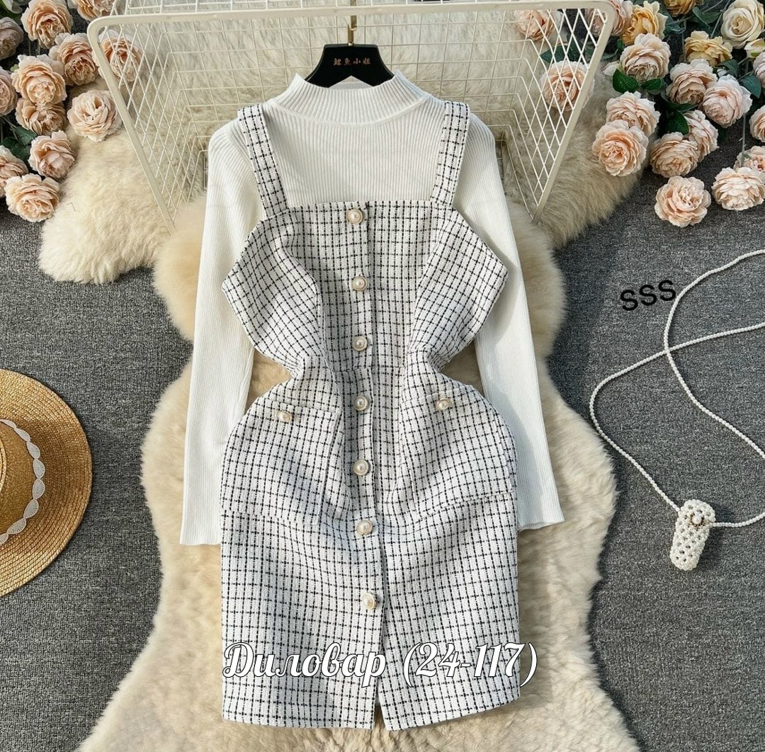 костюм с платьем,платья в клетку,платья сарафан,платья модные,теплый сарафан