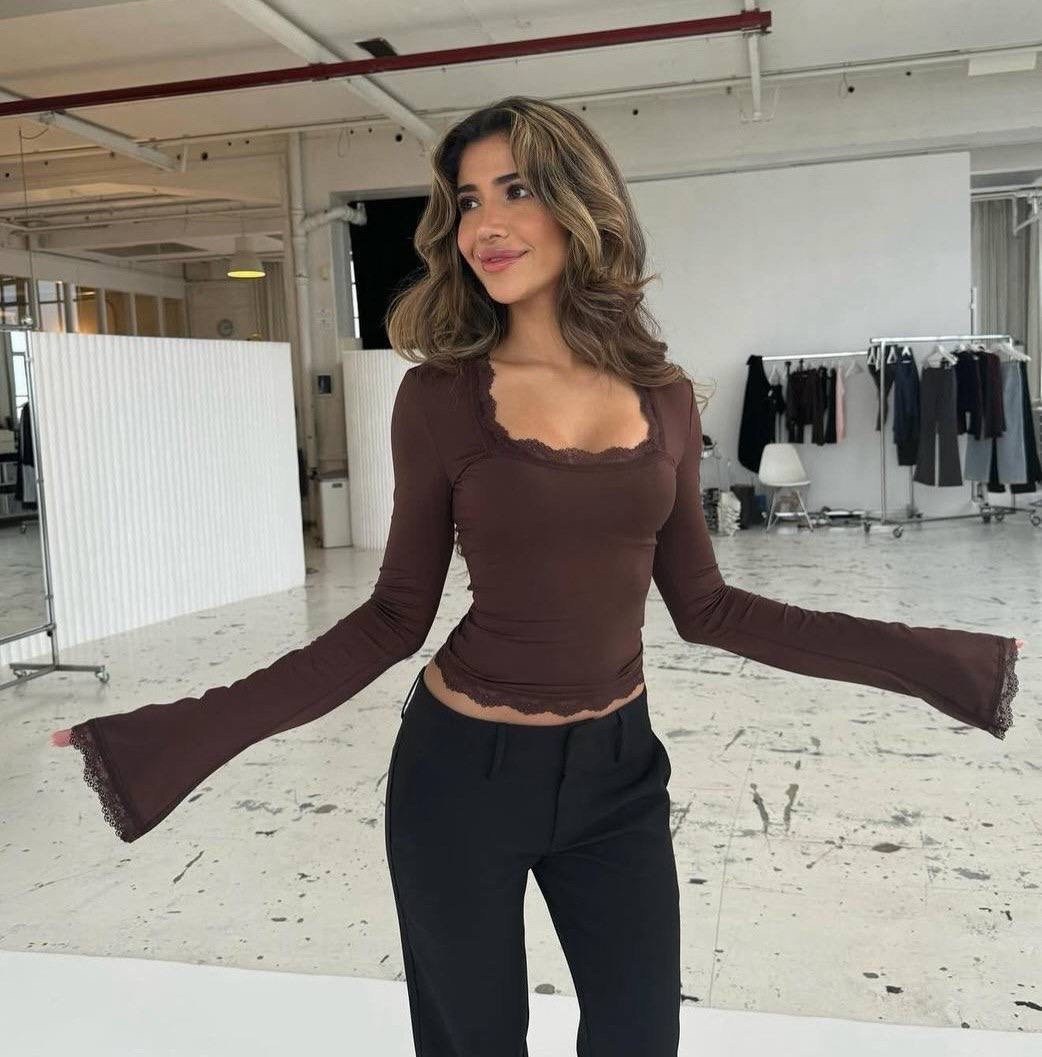 топы модные,кружевной топ с длинными рукавами,элегантные топы,топ с длинными рукавами