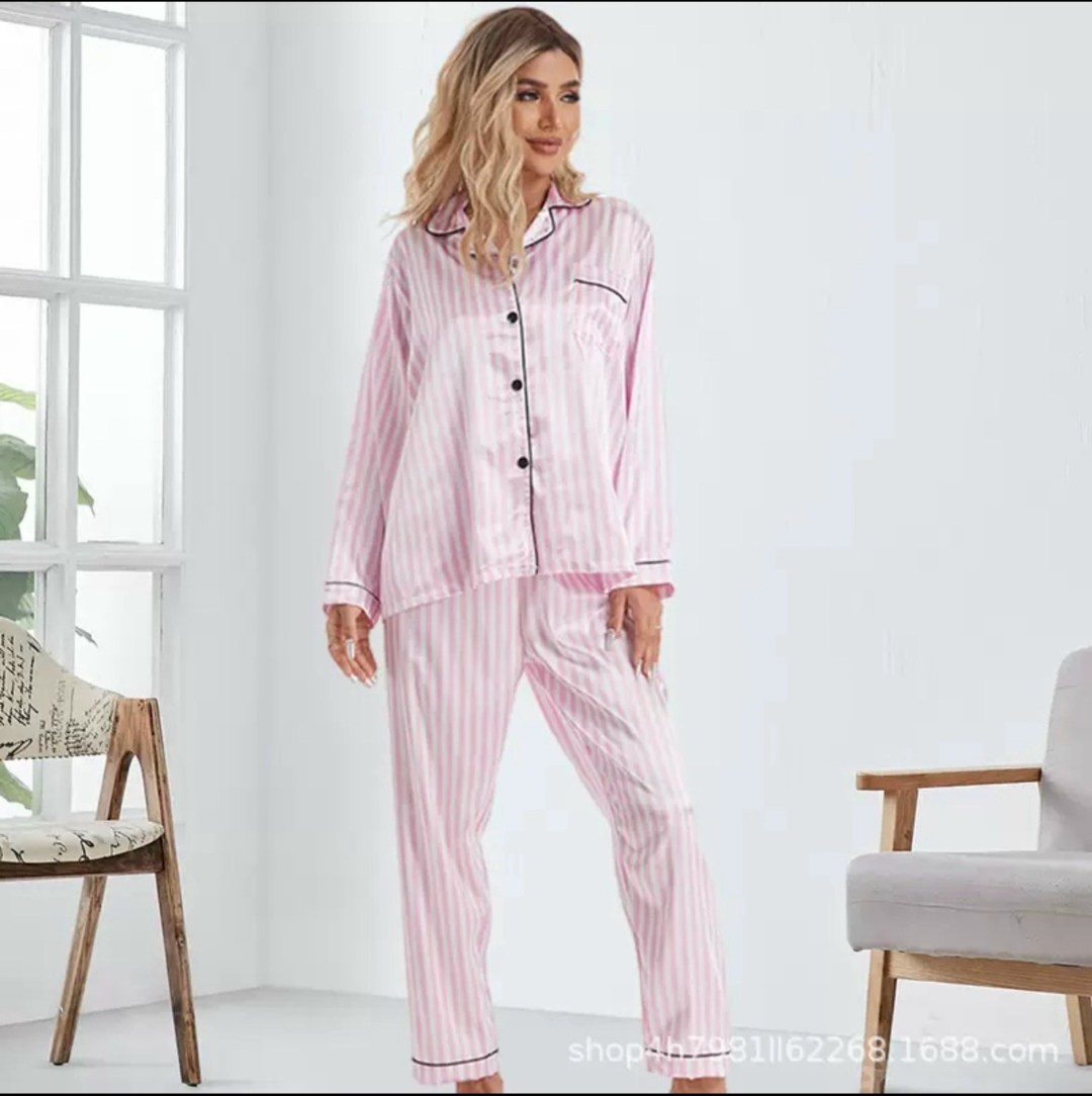 женская пижама из полиэстера и эластана в полоску,женский пижамный комплект атласная домашняя одежда в полоску с принтом,женский пижамный комплект полосатая пижама с принтом атласная шелковая пижама,п