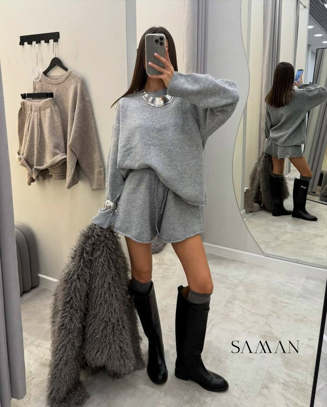 костюм трикотажный с юбкой lalucci цвет серый графит,костюм с юбкой трикотажный akman цвет графит,костюм трикотажный с юбкой в цвете графит от бренда lalucci,трикотажный костюм свитер и юбка msia 2817