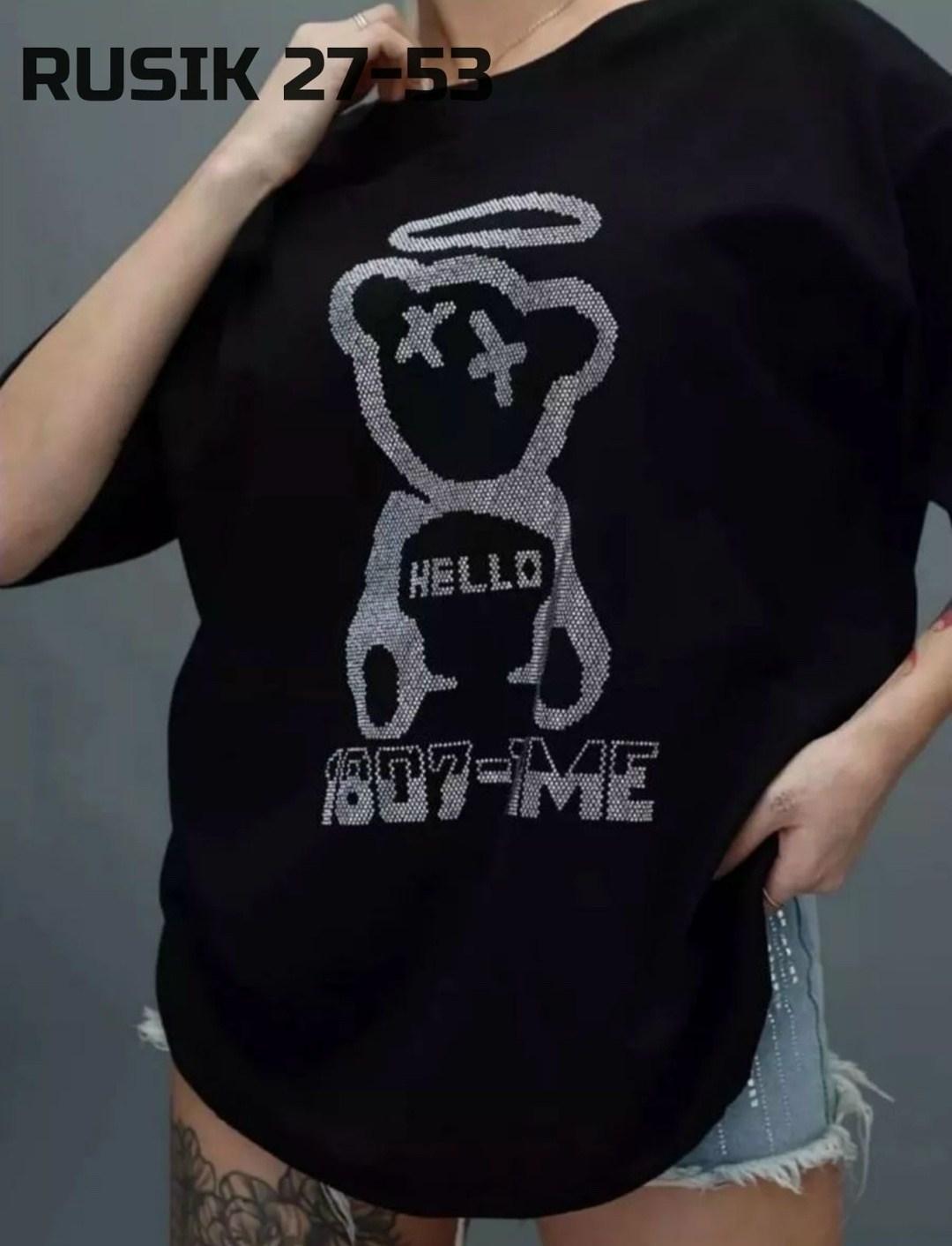 футболка оверсайз базовая со стразами,женская футболка,футболка для женщин с принтом,футболка с стразами,белая женская футболка