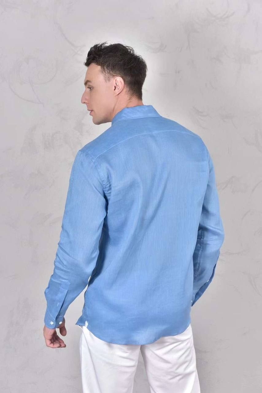 льняная рубашка stefano bellini синий,рубашка мужская из льна голубого оттенка,рубашка stefano bellini голубой,голубая рубашка,рубашка мужская