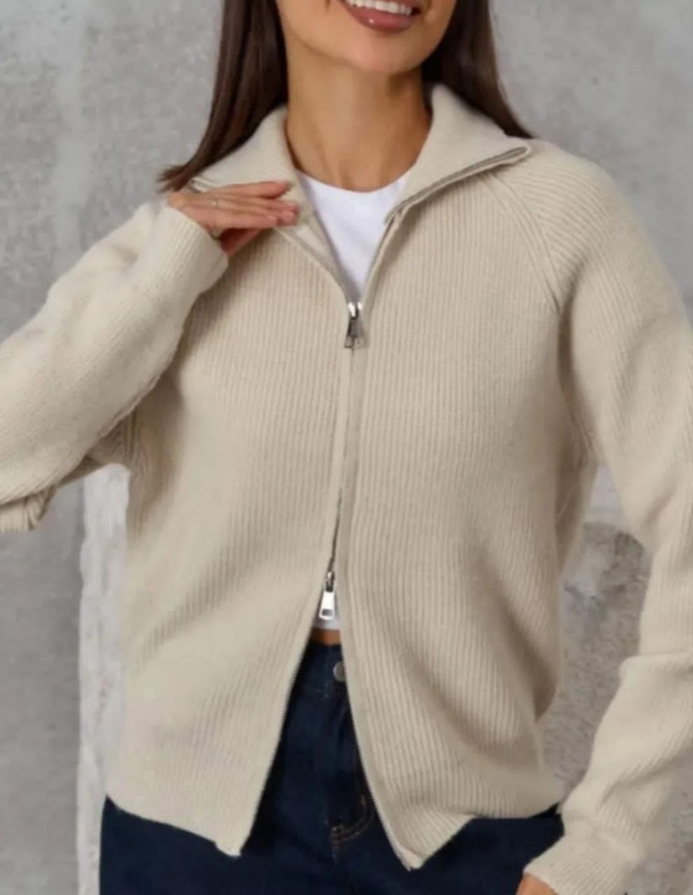 бежевый кардиган mondammere,кардиган,кардиган на молнии вязаный,однотонный вязаный кардиган на молнии для женщин,молочный кардиган