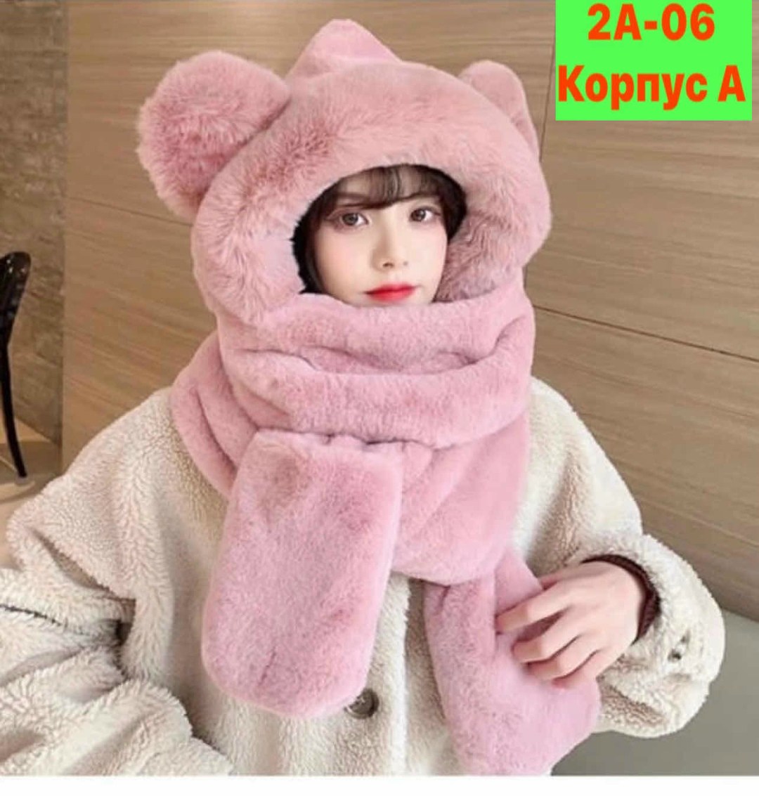корейский шарф,зимняя утолщенная теплая плюшевая шапка с медвежьими ушками,плюшевая шапка,шапка с мехом,зимняя шарф