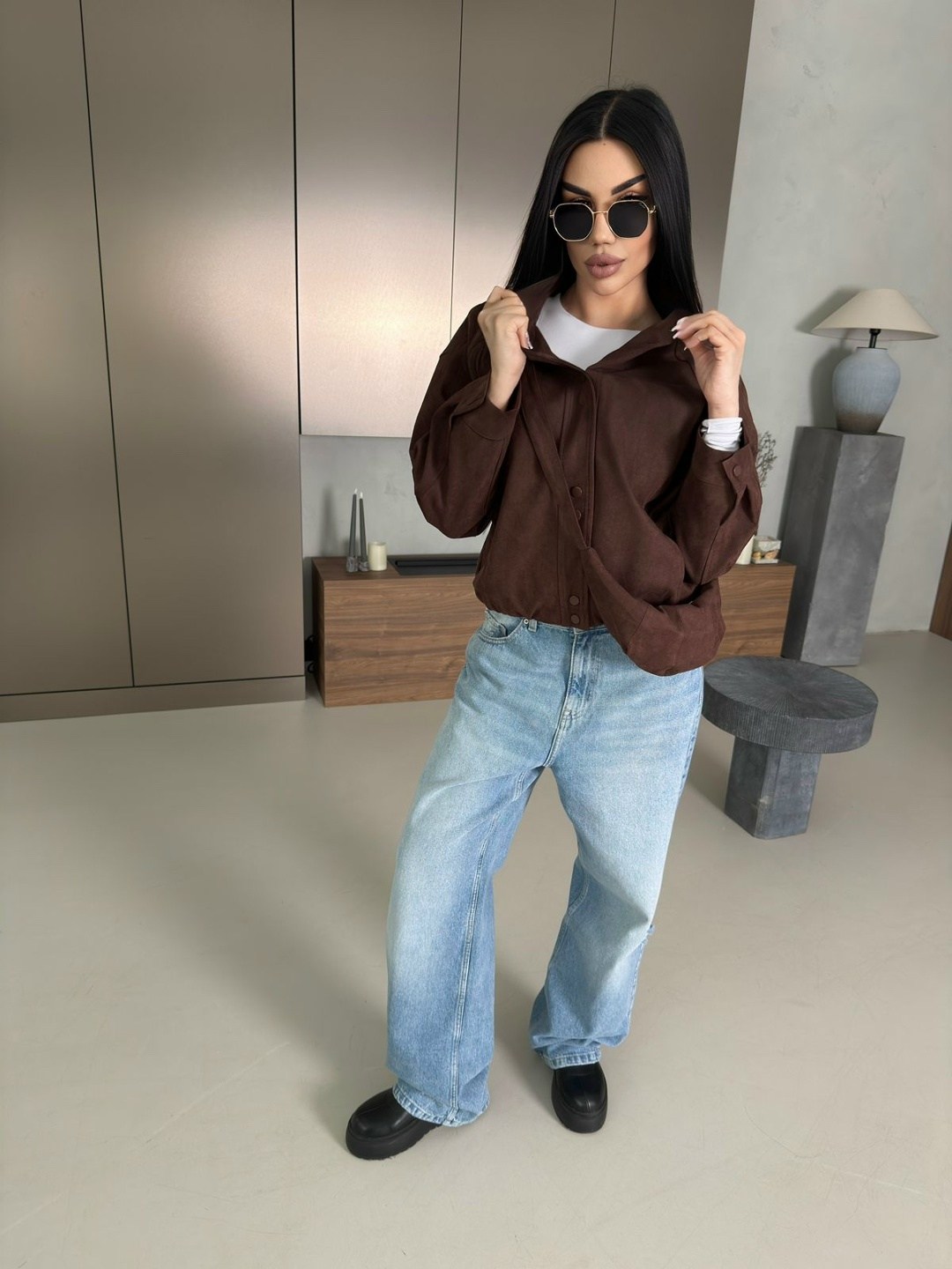 рубашка вельветовая цвета какао capriz-d1800005556,рубашка вельветовая цвета какао iv-capriz,рубашка вельветовая женская,замшевая куртка,куртка бомбер