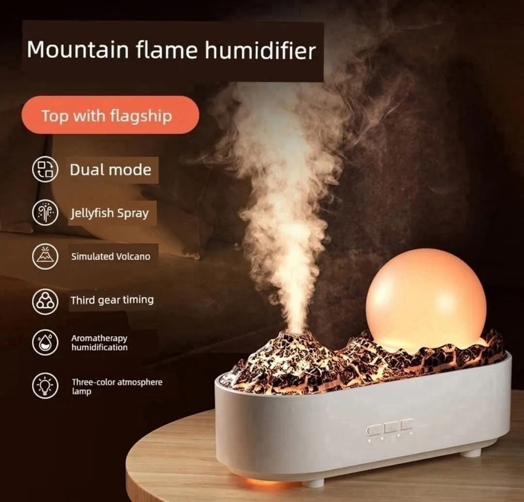 увлажнитель вулкан,увлажнитель воздуха вулкан,аромадиффузор увлажнитель воздуха ночник с эффектом пламени белый,увлажнители воздуха,увлажнитель воздуха ультразвуковой