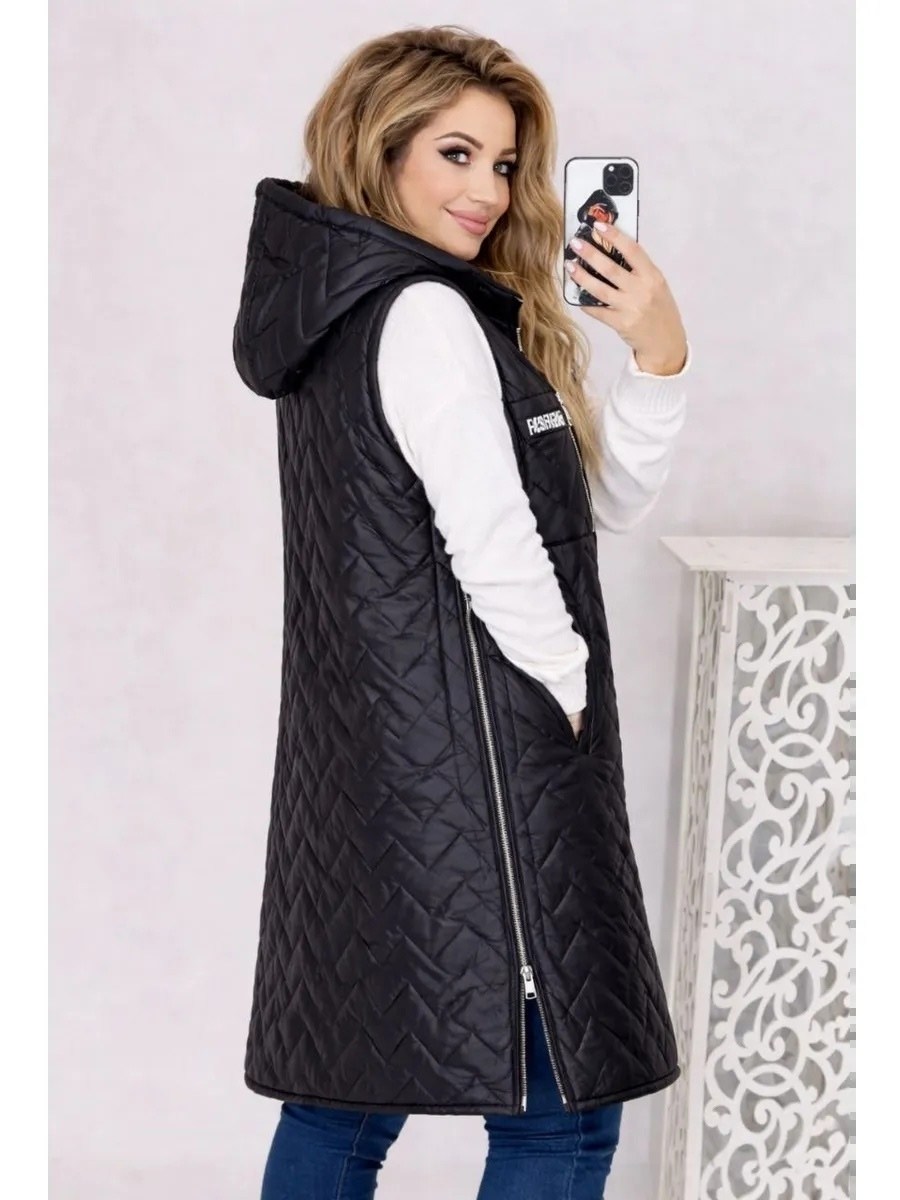 женская жилетка,жилет утепленный больших размеров удлиненный с капюшоном stark plus,жилетка на синтепоне,жилет утепленный fashion smart,демисезонная жилетка