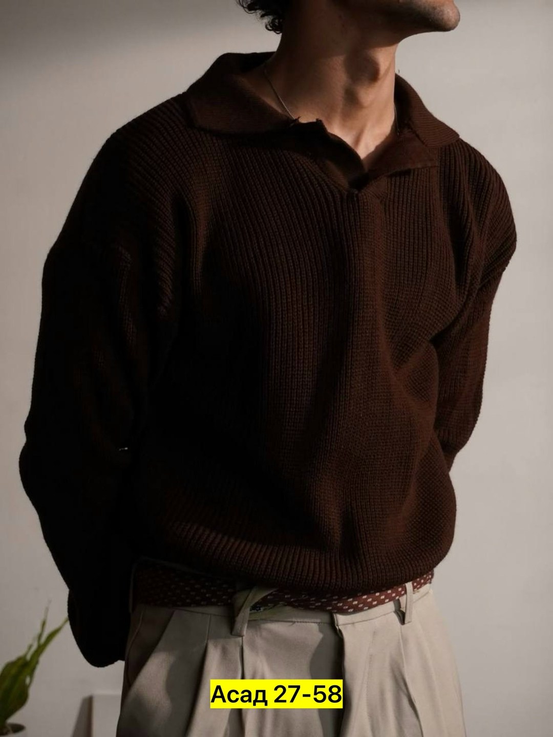 свитер мужской трикотажный оверсайз,свитер,свитер с воротником,мужская мода,свитер свободный