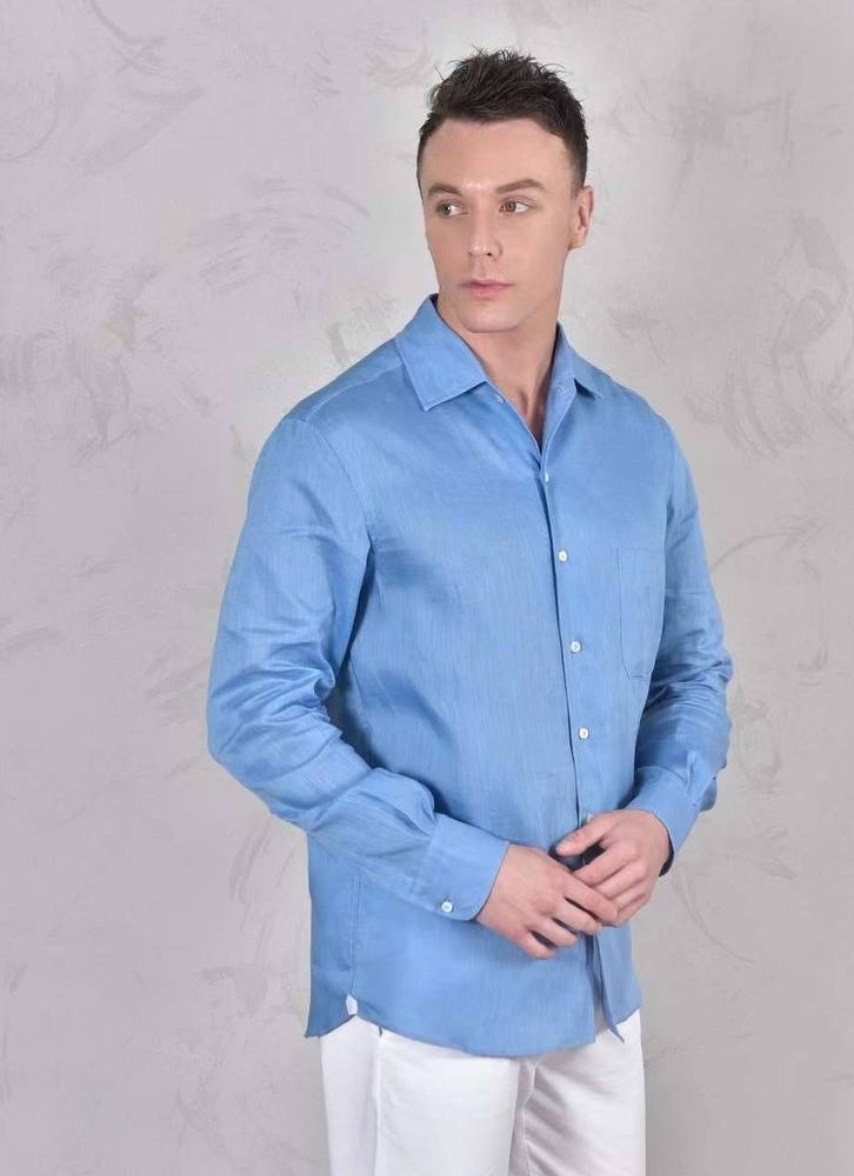 льняная рубашка stefano bellini синий,рубашка мужская из льна голубого оттенка,рубашка stefano bellini голубой,голубая рубашка,рубашка мужская