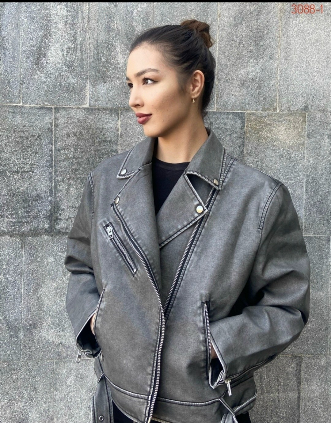 косуха винтажная куртка кожаная oversize серая monyken,куртка косуха,кожаная куртка серая,куртка кожаная,женская косуха