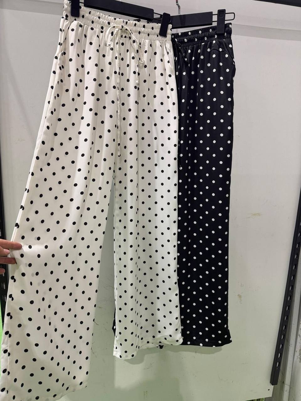 летние брюки в горох,брюки в горошек,брюки с широкими штанинами,брюки женские в горошек,широкие брюки