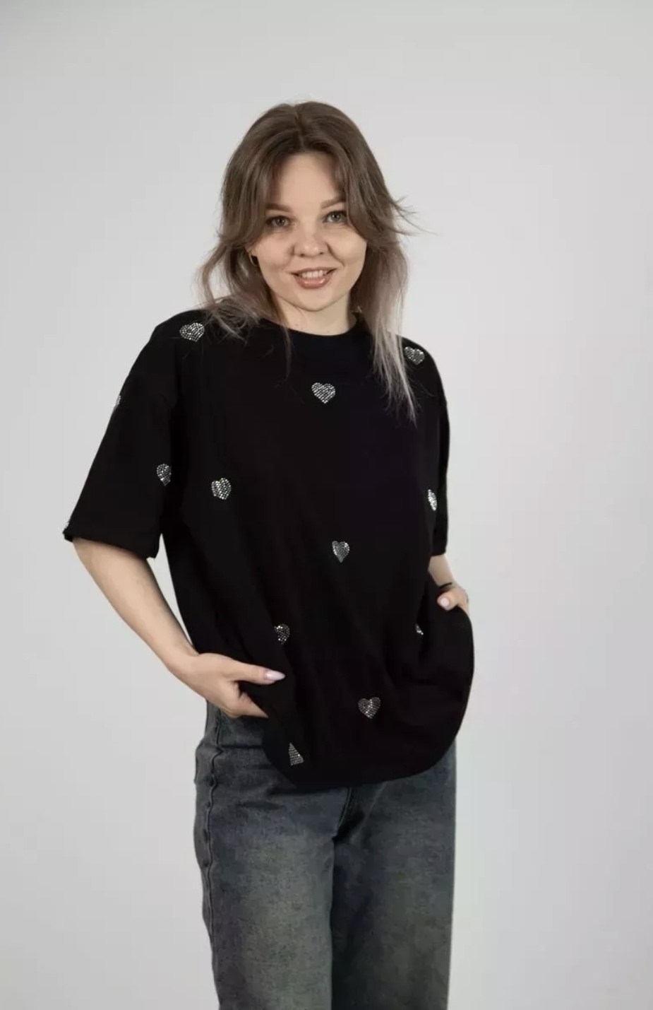 футболки оверсайз женские,женская футболка,футболка оверсайз,черная оверсайз футболка,футболка оверсайз с сердцами