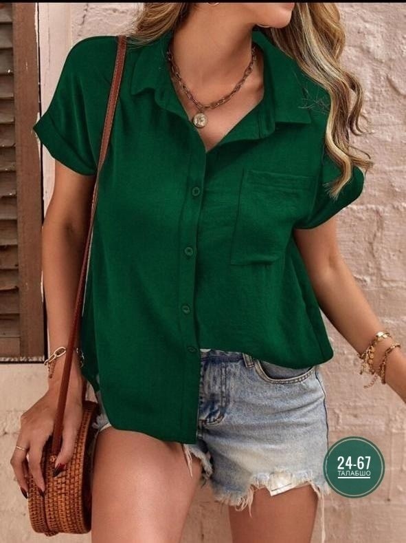рубашка женская,повседневная рубашка,женская однотонная рубашка,блузка женская,женская рубашка с коротким рукавом