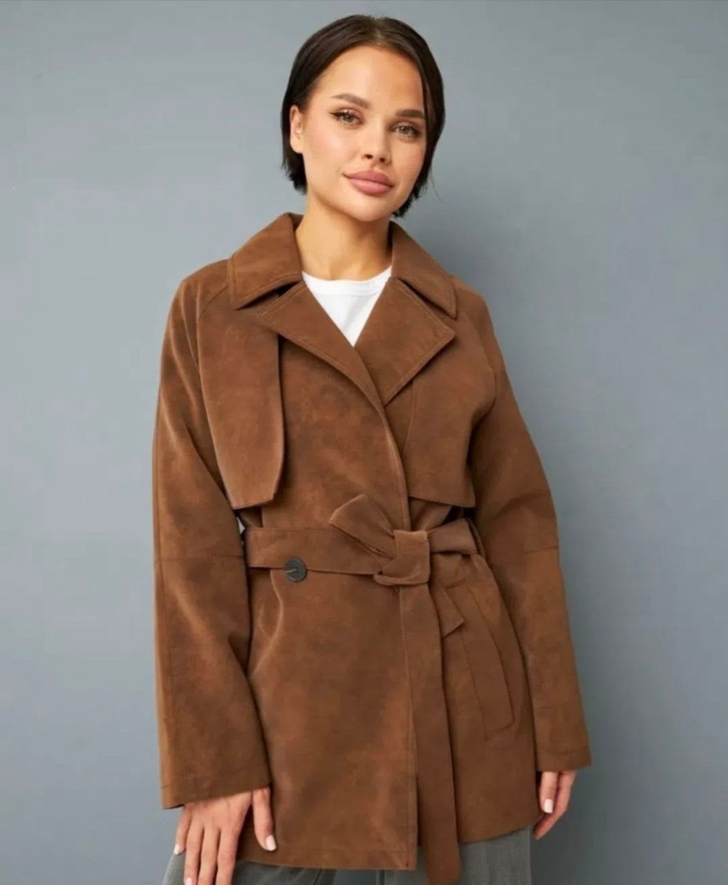 замшевая куртка,замшевый тренч,куртка-тренч укороченная замшевая,куртка замшевая женская,замшевая куртка с поясом