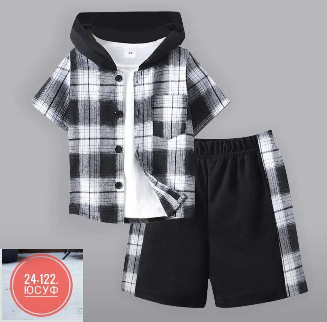 комплект одежды для мальчика,рубашка с капюшоном,рубашка в клетку с капюшоном,клетчатая рубашка с капюшоном,одежда для мальчика