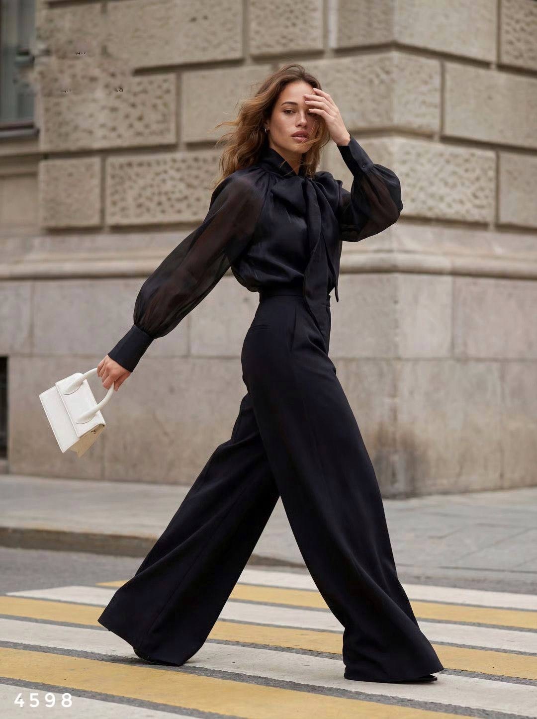 образ с брюками палаццо,брюки палаццо,блузка стильная,образ с черными брюками палаццо,модные брюки
