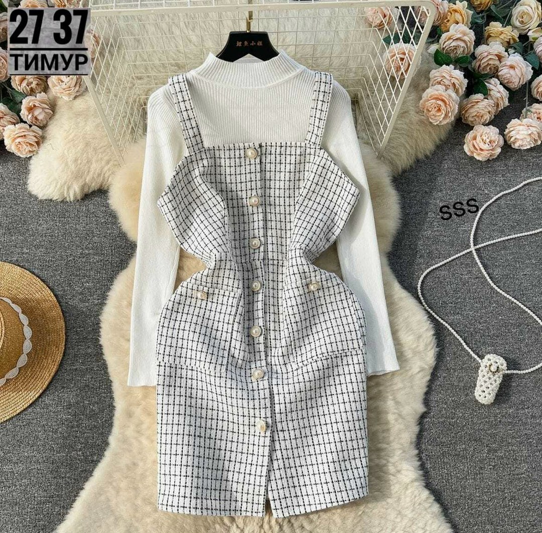 платья в клетку,шерстяное платье,платье сарафан,твидовый сарафан,платье сарафан в клетку