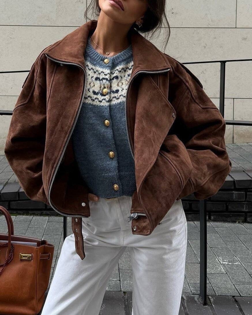 куртка из искусственной замши,коричневая замшевая кожаная куртка с лацканами,куртка косуха,косуха из эко замши оверсайз коричневая joyforyou,винтажная модная куртка из искусственной замши для женщин