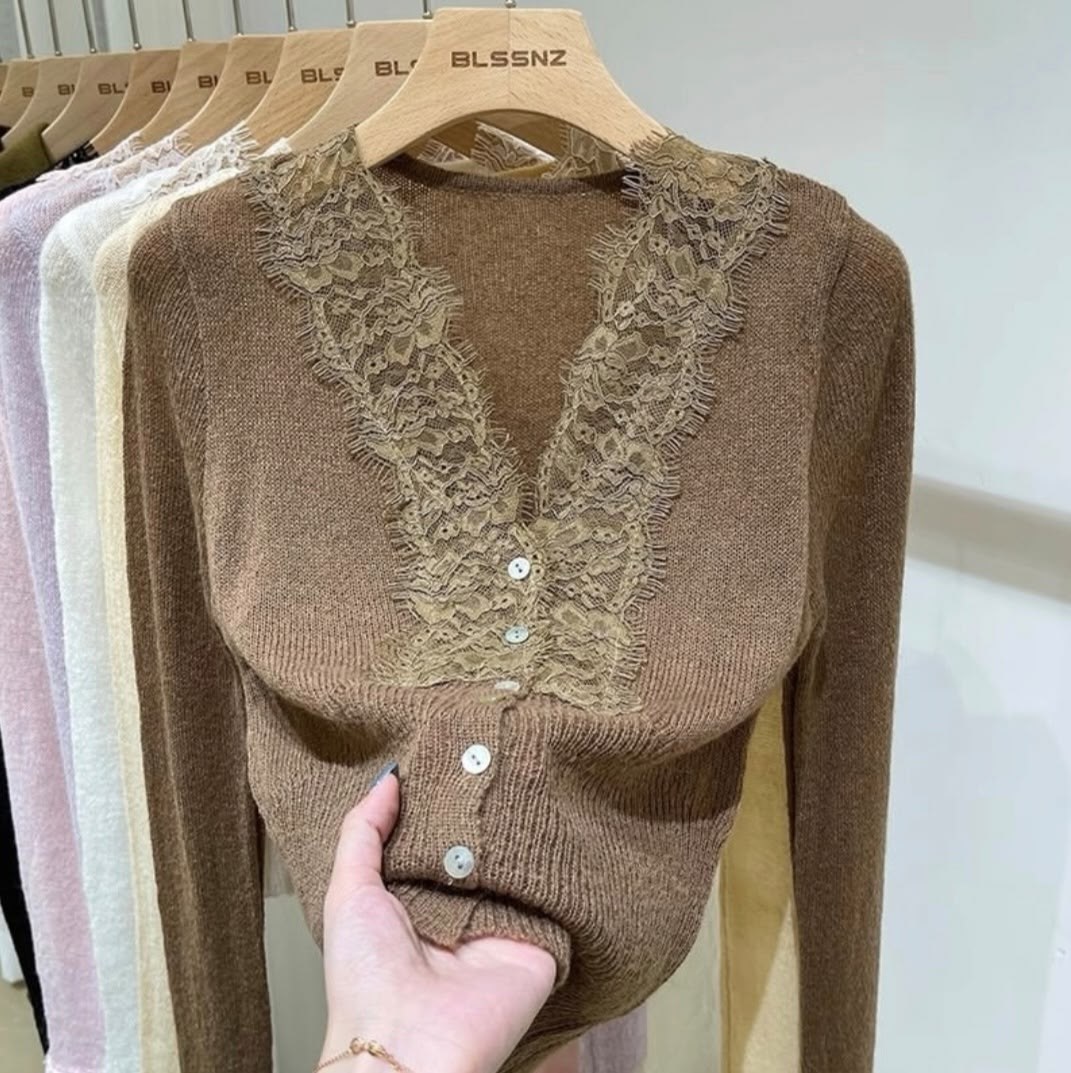 женский ажурный свитер с v-образным вырезом и кружевом,шикарный кружевной свитер с v-образным вырезом,элегантный кружевной свитер с v-образным вырезом,женский кружевной базовый вязаный пуловер с v-обр