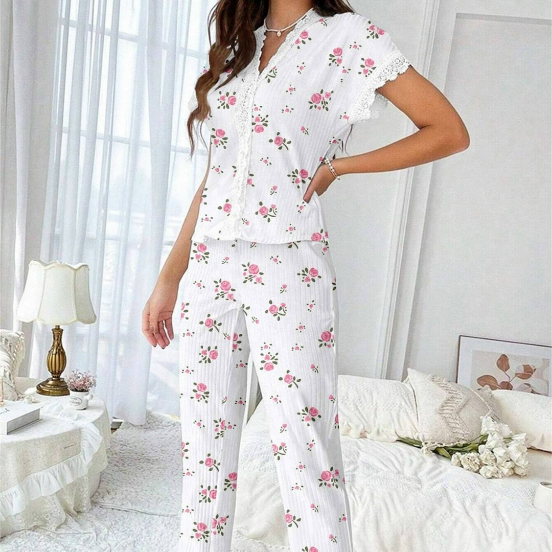 женская домашняя одежда пижамный комплект с принтом вишни,женские пижамные комплекты,пижама женская,уютная пижама,пижама женская с брюками