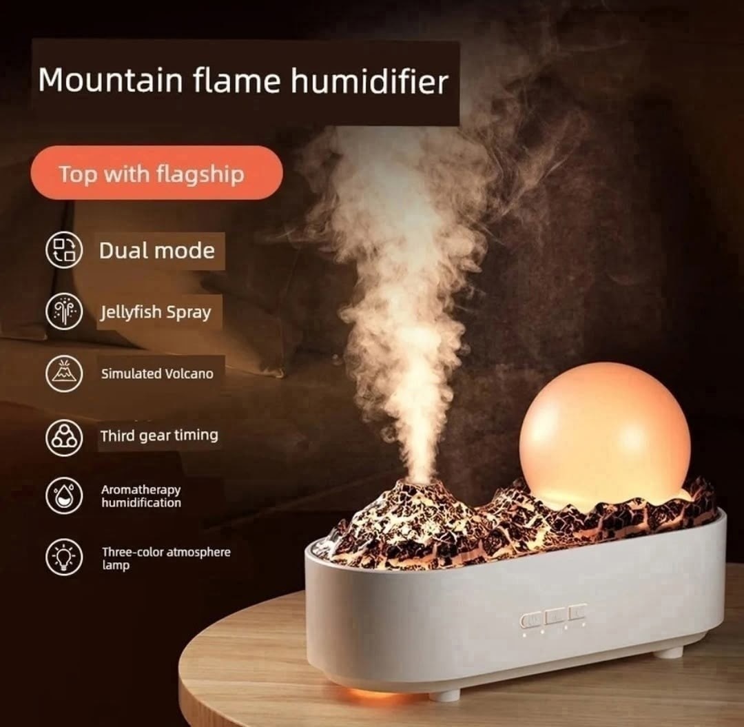 увлажнитель вулкан,увлажнитель воздуха вулкан,аромадиффузор увлажнитель воздуха ночник с эффектом пламени белый,увлажнители воздуха,увлажнитель воздуха ультразвуковой