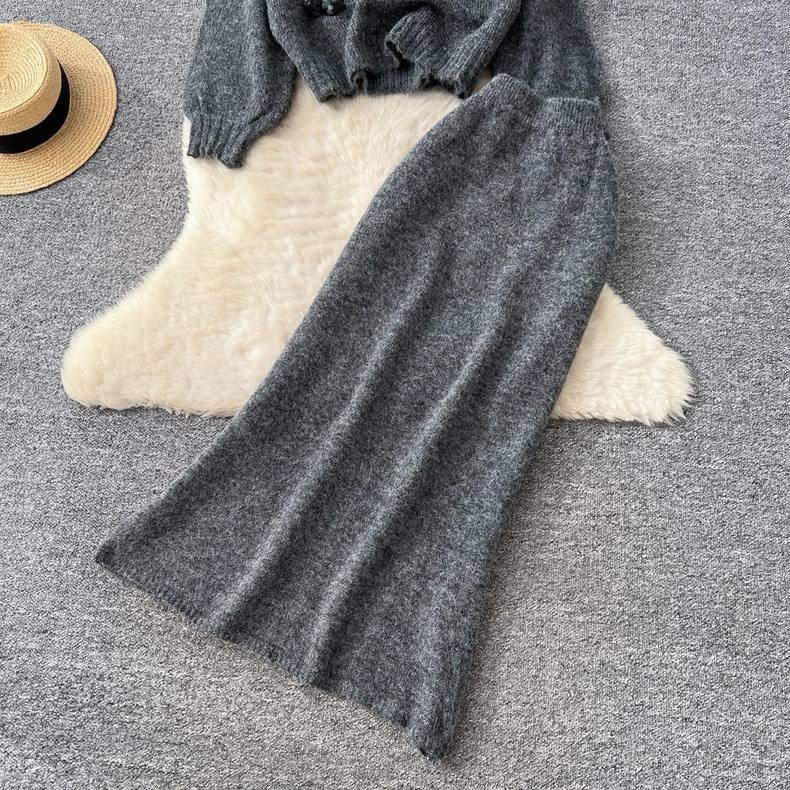 трикотажные костюмы,вязаная юбка,женский трикотажный костюм,вязаный костюм с юбкой,женский однотонный вязаный костюм из двух предметов